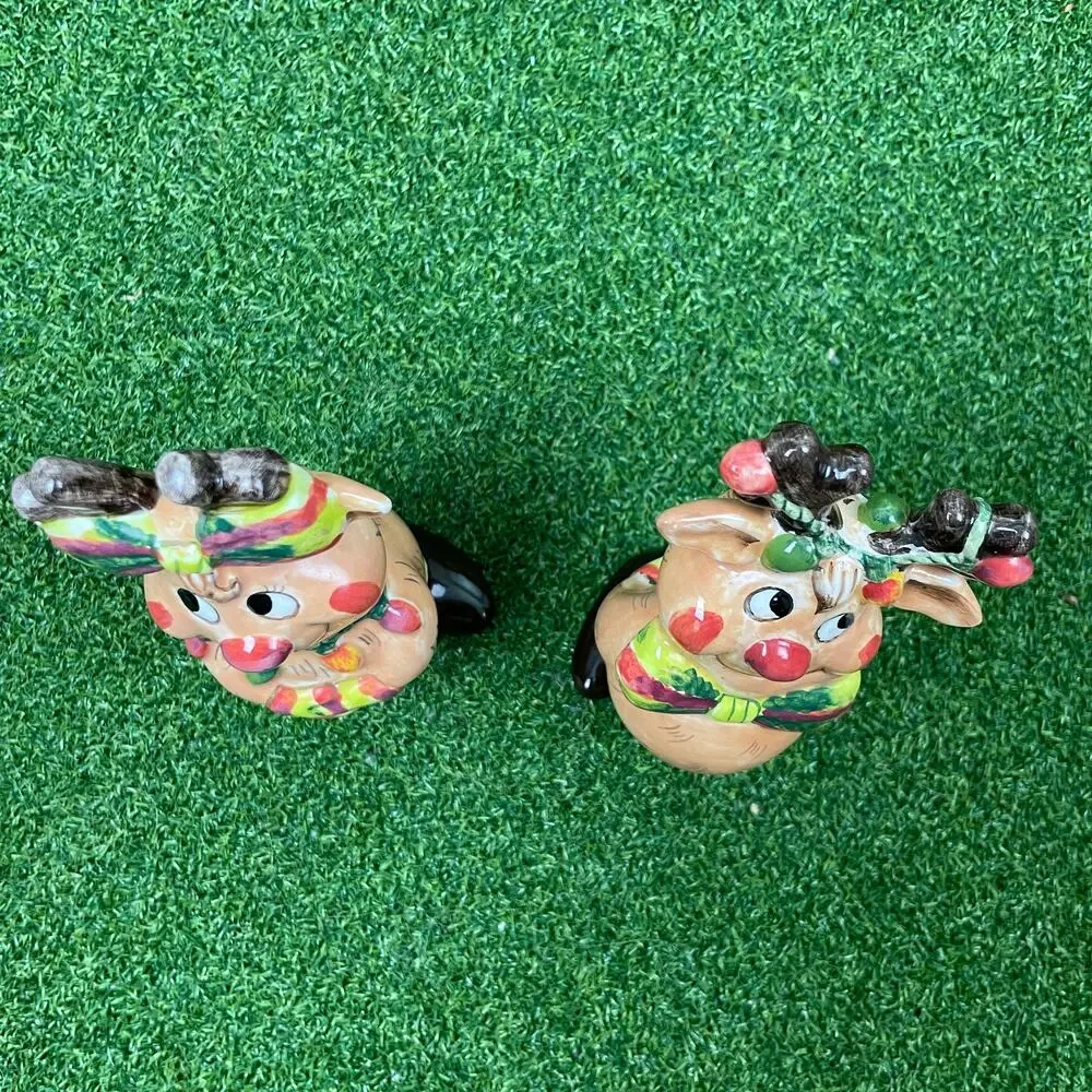 Vintage Clay Art Bashful Reindeer Salt and Pepper Shakers